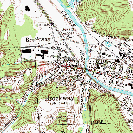 Topographic Map of Brockway Post Office, PA