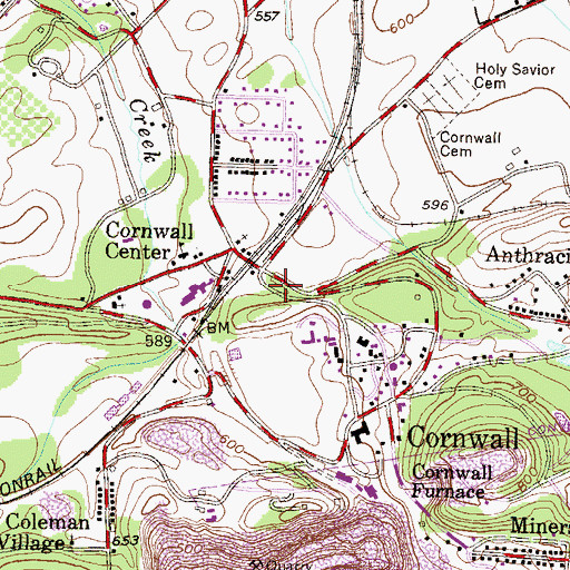 Topographic Map of Cornwall Post Office, PA