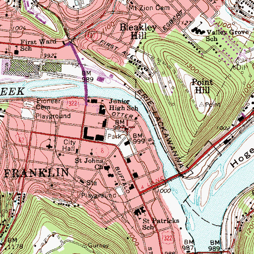 Topographic Map of Franklin Post Office, PA