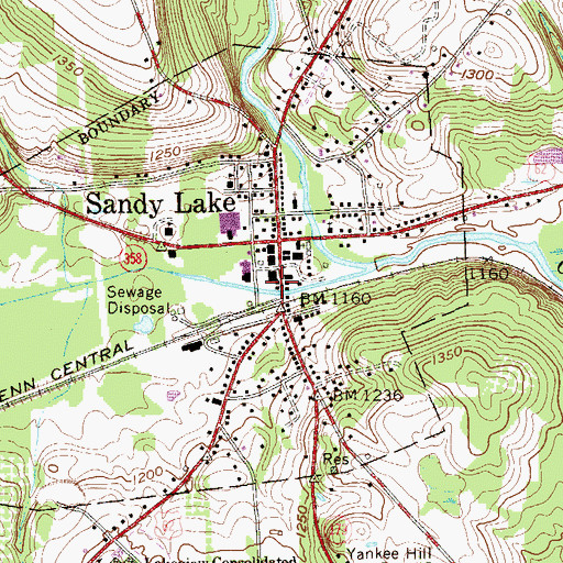 Topographic Map of Sandy Lake Post Office, PA