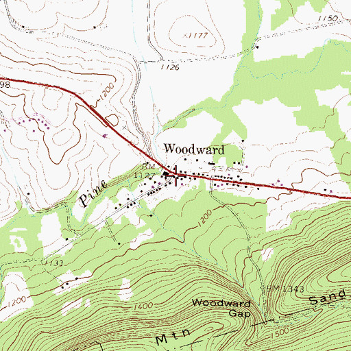 Topographic Map of Woodward Post Office, PA