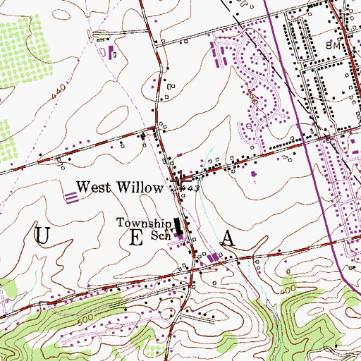 Topographic Map of West Willow Post Office, PA