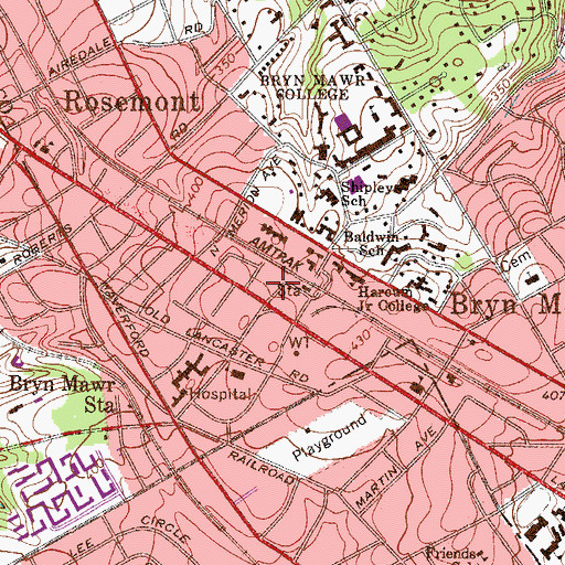 Topographic Map of Bryn Mawr Post Office, PA