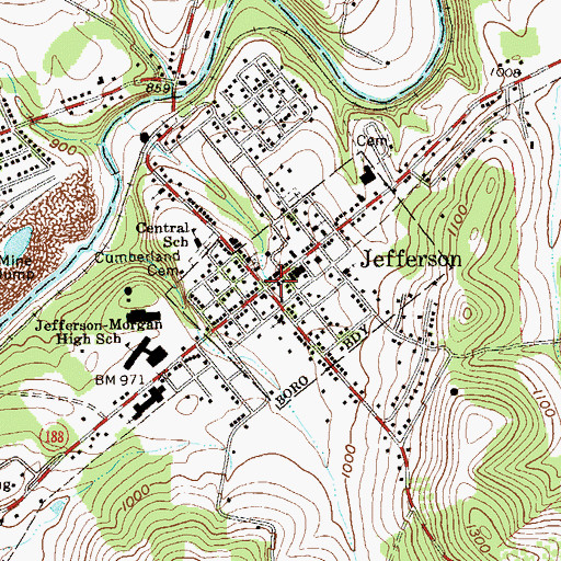 Topographic Map of Jefferson Post Office, PA