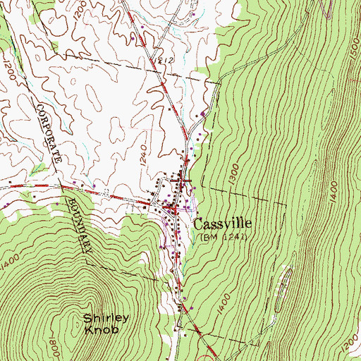 Topographic Map of Cassville Post Office, PA