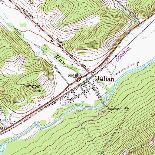 Topographic Map of Julian Post Office, PA