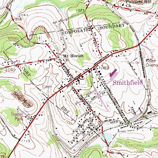 Topographic Map of Smithfield Post Office, PA