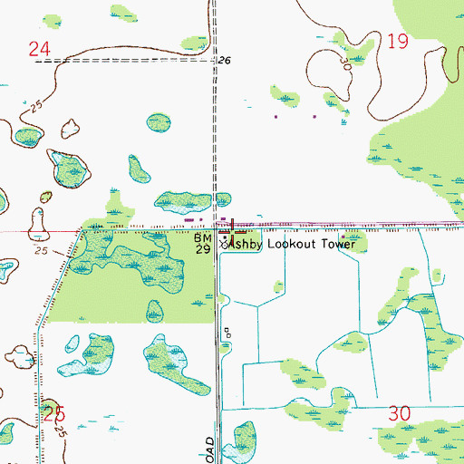 Topographic Map of Ashby Lookout Tower, FL