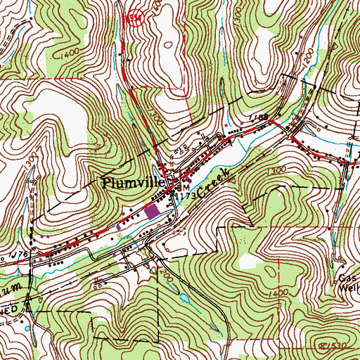Topographic Map of Plumville Post Office, PA