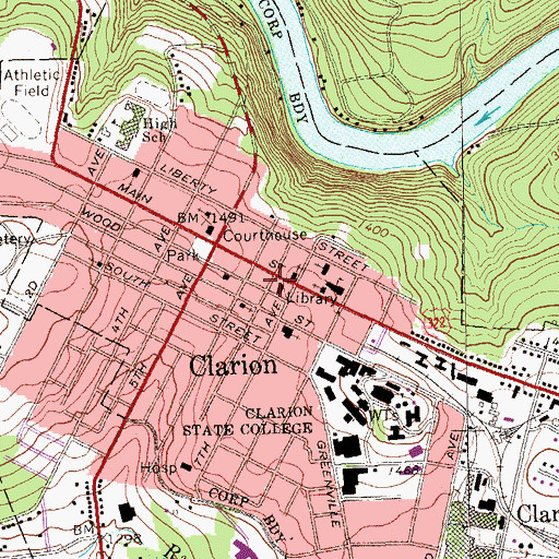 Topographic Map of Clarion Post Office, PA