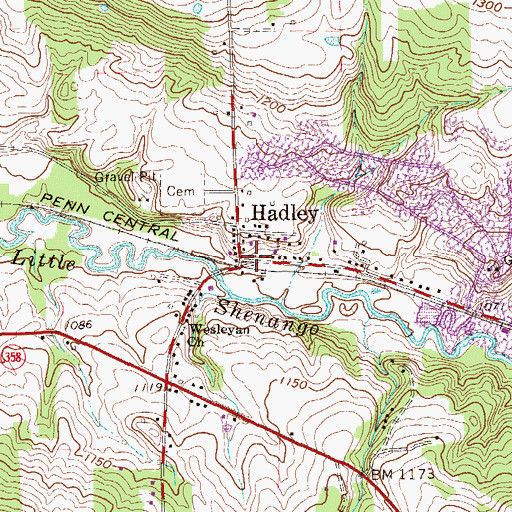 Topographic Map of Hadley Post Office, PA