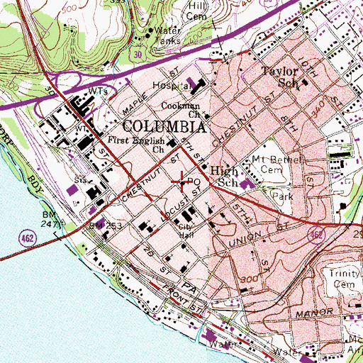 Topographic Map of Columbia Post Office, PA