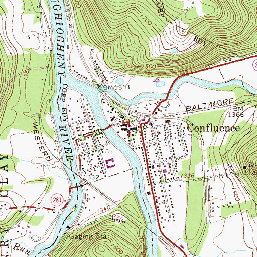 Topographic Map of Confluence Post Office, PA