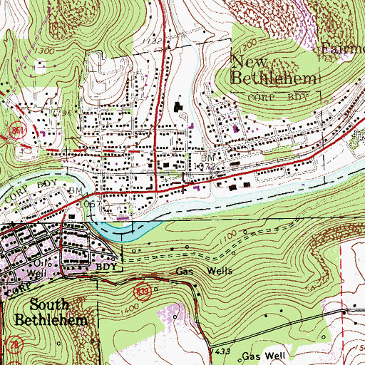 Topographic Map of New Bethlehem Post Office, PA