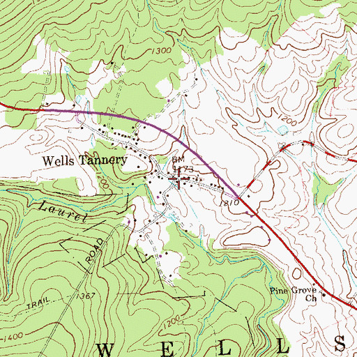 Topographic Map of Wells Tannery Post Office, PA