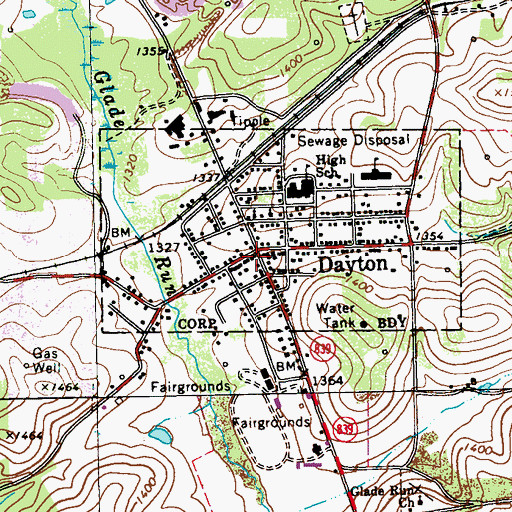 Topographic Map of Dayton Post Office, PA
