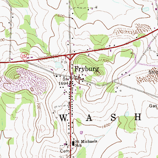 Topographic Map of Fryburg Post Office, PA