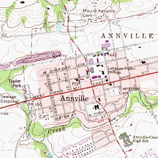 Topographic Map of Annville Post Office, PA