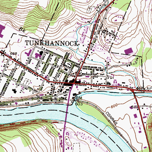 Topographic Map of Tunkhannock Post Office, PA