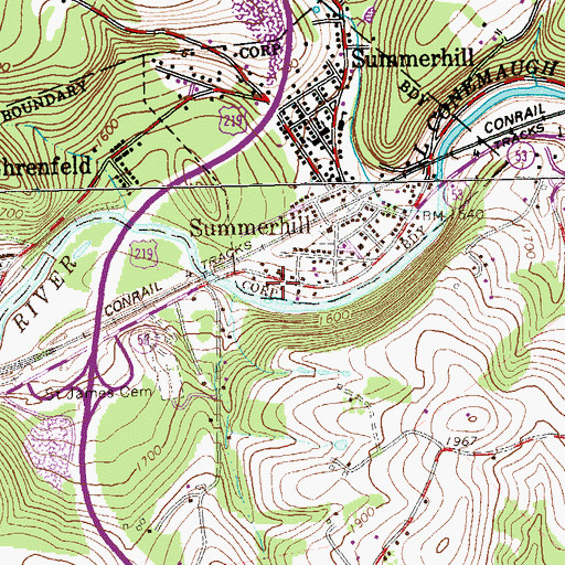 Topographic Map of Summerhill Post Office, PA