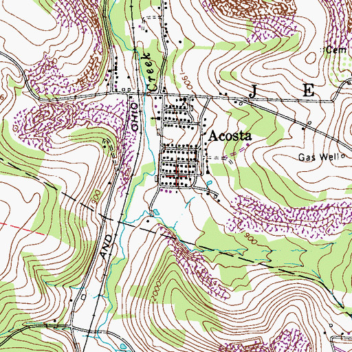 Topographic Map of Acosta Post Office, PA