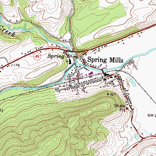 Topographic Map of Spring Mills Post Office, PA