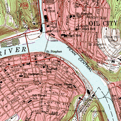 Topographic Map of Oil City Post Office, PA