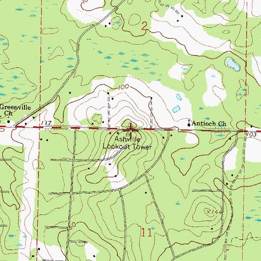 Topographic Map of Ashville Lookout Tower, FL
