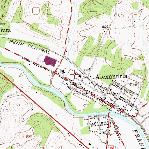 Topographic Map of Alexandria Post Office, PA