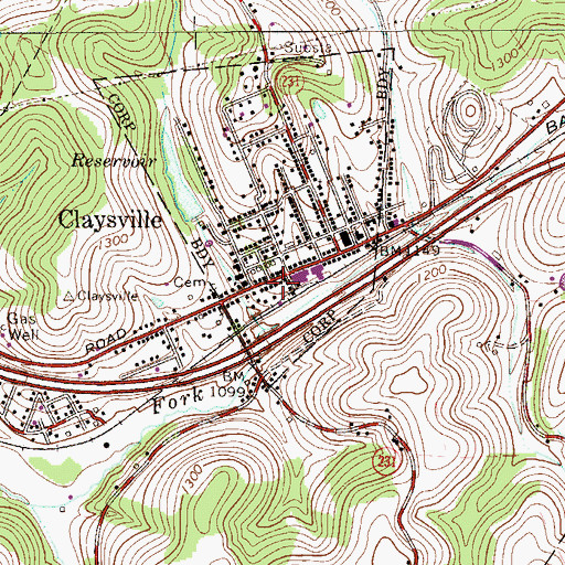 Topographic Map of Claysville Post Office, PA