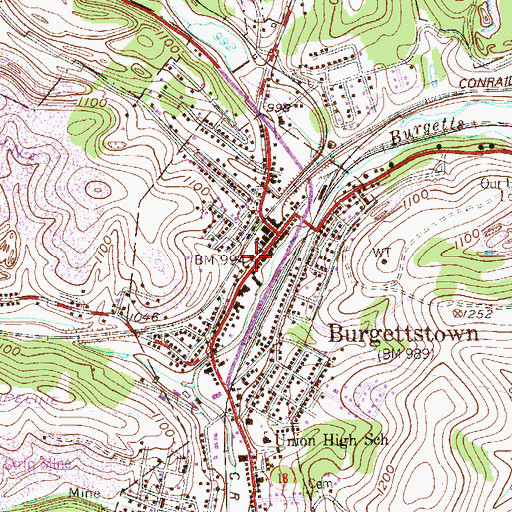 Topographic Map of Burgettstown Post Office, PA