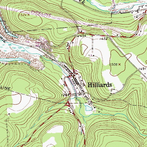 Topographic Map of Hilliards Post Office, PA