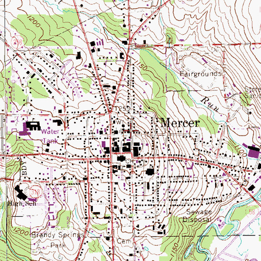 Topographic Map of Mercer Post Office, PA