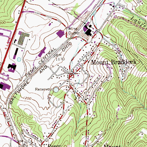 Topographic Map of Mount Braddock Post Office, PA