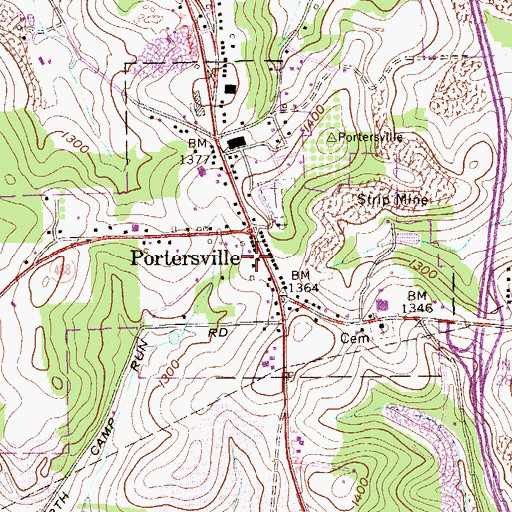 Topographic Map of Portersville Post Office, PA