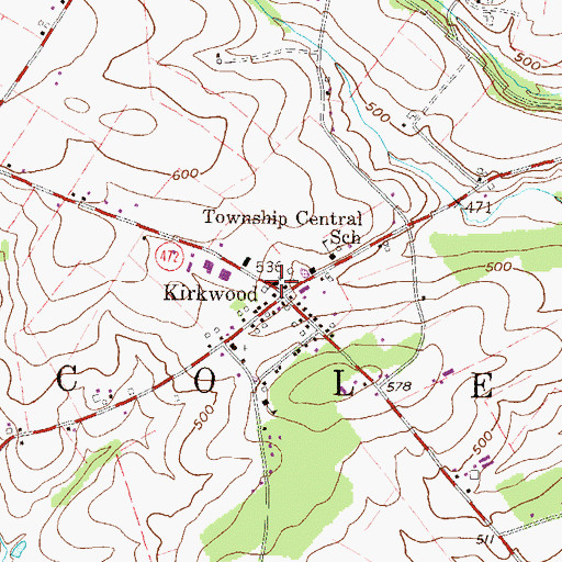 Topographic Map of Kirkwood Post Office, PA