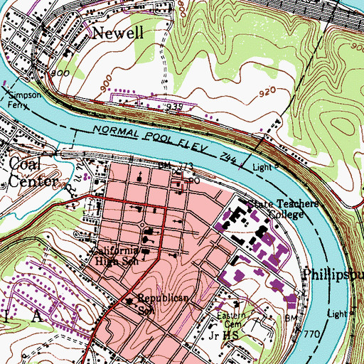 Topographic Map of California Post Office, PA