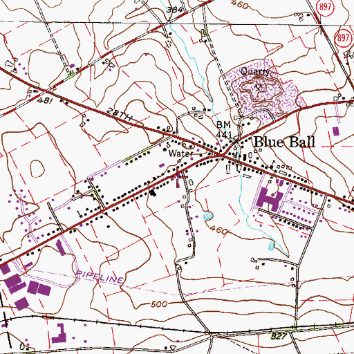 Topographic Map of Blue Ball Post Office, PA