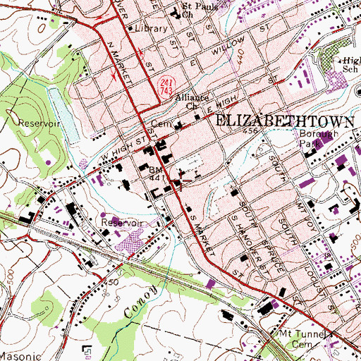 Topographic Map of Elizabethtown Post Office, PA