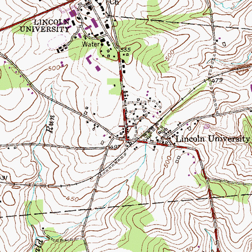 Topographic Map of Lincoln University Post Office, PA