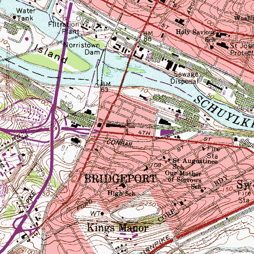 Topographic Map of Bridgeport Post Office, PA
