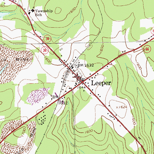 Topographic Map of Leeper Post Office, PA
