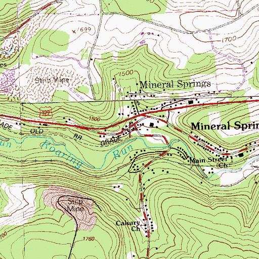 Topographic Map of Mineral Springs Post Office, PA