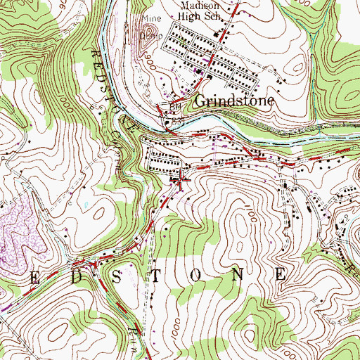 Topographic Map of Grindstone Post Office, PA