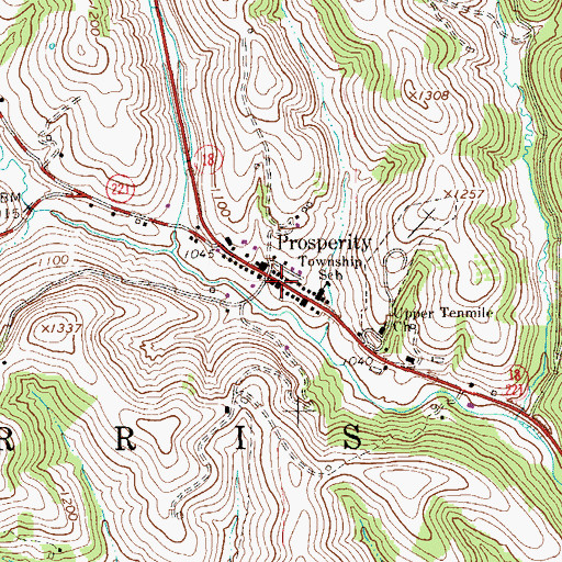 Topographic Map of Prosperity Post Office, PA