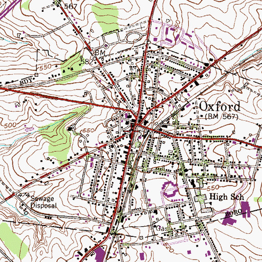 Topographic Map of Oxford Post Office, PA