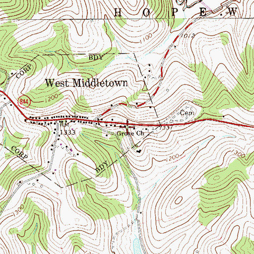 Topographic Map of West Middletown Post Office, PA