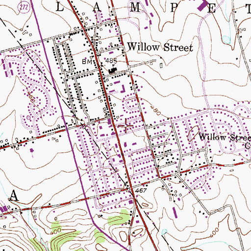 Topographic Map of Willow Street Post Office, PA
