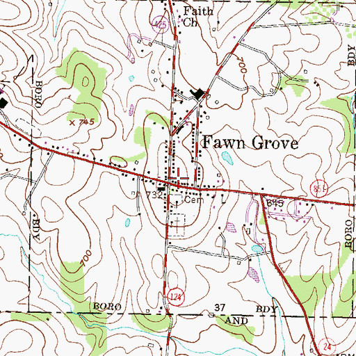 Topographic Map of Fawn Grove Post Office, PA