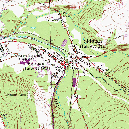 Topographic Map of Sidman Post Office, PA